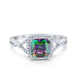 Halo Infinity Shank Engagement Ring Cushion Simulated Cubic Zirconia 925 Sterling Silver