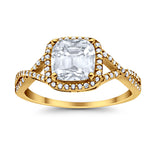 Halo Infinity Shank Engagement Ring Cushion Simulated Cubic Zirconia 925 Sterling Silver