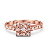 Art Deco Engagement Ring Round Simulated Cubic Zirconia 925 Sterling Silver