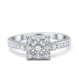 Art Deco Engagement Ring Round Simulated Cubic Zirconia 925 Sterling Silver