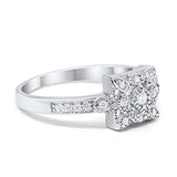 Art Deco Engagement Ring Round Simulated Cubic Zirconia 925 Sterling Silver