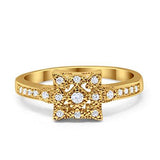 Art Deco Engagement Ring Round Simulated Cubic Zirconia 925 Sterling Silver