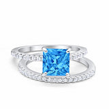 Two Piece Wedding Engagement Ring Band Asscher Cut Simulated Cubic Zirconia 925 Sterling Silver Choose Color