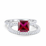 Two Piece Wedding Engagement Ring Band Asscher Cut Simulated Cubic Zirconia 925 Sterling Silver Choose Color
