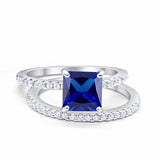 Two Piece Wedding Engagement Ring Band Asscher Cut Simulated Cubic Zirconia 925 Sterling Silver Choose Color