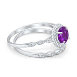 Two Piece Art Deco Halo Engagement Ring Round Simulated CZ 925 Sterling Silver