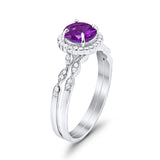 Two Piece Art Deco Halo Engagement Ring Round Simulated CZ 925 Sterling Silver