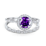 Two Piece Art Deco Halo Engagement Ring Round Simulated CZ 925 Sterling Silver