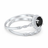 Two Piece Art Deco Halo Engagement Ring Round Simulated CZ 925 Sterling Silver