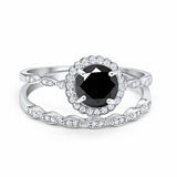 Two Piece Art Deco Halo Engagement Ring Round Simulated CZ 925 Sterling Silver