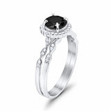 Two Piece Art Deco Halo Engagement Ring Round Simulated CZ 925 Sterling Silver