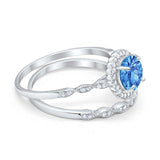 Two Piece Art Deco Halo Engagement Ring Round Simulated CZ 925 Sterling Silver