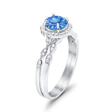 Two Piece Art Deco Halo Engagement Ring Round Simulated CZ 925 Sterling Silver