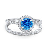 Two Piece Art Deco Halo Engagement Ring Round Simulated CZ 925 Sterling Silver
