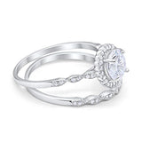 Two Piece Art Deco Halo Engagement Ring Round Simulated CZ 925 Sterling Silver