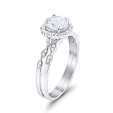 Two Piece Art Deco Halo Engagement Ring Round Simulated CZ 925 Sterling Silver