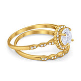 Two Piece Art Deco Halo Engagement Ring Round Simulated CZ 925 Sterling Silver