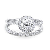 Two Piece Art Deco Halo Engagement Ring Round Simulated CZ 925 Sterling Silver