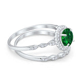 Two Piece Art Deco Halo Engagement Ring Round Simulated CZ 925 Sterling Silver