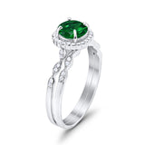 Two Piece Art Deco Halo Engagement Ring Round Simulated CZ 925 Sterling Silver