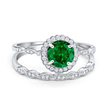 Two Piece Art Deco Halo Engagement Ring Round Simulated CZ 925 Sterling Silver