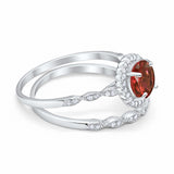 Two Piece Art Deco Halo Engagement Ring Round Simulated CZ 925 Sterling Silver
