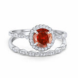 Two Piece Art Deco Halo Engagement Ring Round Simulated CZ 925 Sterling Silver