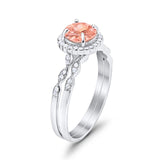 Two Piece Art Deco Halo Engagement Ring Round Simulated CZ 925 Sterling Silver