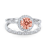 Two Piece Art Deco Halo Engagement Ring Round Simulated CZ 925 Sterling Silver