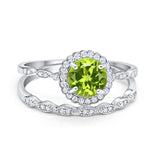 Two Piece Art Deco Halo Engagement Ring Round Simulated CZ 925 Sterling Silver