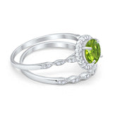 Two Piece Art Deco Halo Engagement Ring Round Simulated CZ 925 Sterling Silver