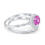 Two Piece Art Deco Halo Engagement Ring Round Simulated CZ 925 Sterling Silver