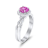 Two Piece Art Deco Halo Engagement Ring Round Simulated CZ 925 Sterling Silver