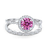 Two Piece Art Deco Halo Engagement Ring Round Simulated CZ 925 Sterling Silver