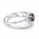Two Piece Art Deco Halo Engagement Ring Round Simulated CZ 925 Sterling Silver