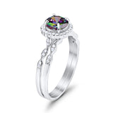 Two Piece Art Deco Halo Engagement Ring Round Simulated CZ 925 Sterling Silver