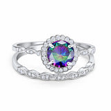 Two Piece Art Deco Halo Engagement Ring Round Simulated CZ 925 Sterling Silver