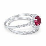 Two Piece Art Deco Halo Engagement Ring Round Simulated CZ 925 Sterling Silver