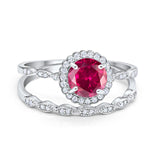 Two Piece Art Deco Halo Engagement Ring Round Simulated CZ 925 Sterling Silver