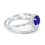 Two Piece Art Deco Halo Engagement Ring Round Simulated CZ 925 Sterling Silver