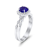 Two Piece Art Deco Halo Engagement Ring Round Simulated CZ 925 Sterling Silver