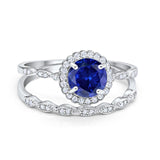 Two Piece Art Deco Halo Engagement Ring Round Simulated CZ 925 Sterling Silver