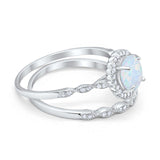 Two Piece Art Deco Halo Engagement Ring Round Simulated CZ 925 Sterling Silver