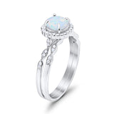 Two Piece Art Deco Halo Engagement Ring Round Simulated CZ 925 Sterling Silver