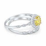 Two Piece Art Deco Halo Engagement Ring Round Simulated CZ 925 Sterling Silver