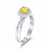 Two Piece Art Deco Halo Engagement Ring Round Simulated CZ 925 Sterling Silver
