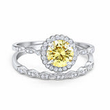 Two Piece Art Deco Halo Engagement Ring Round Simulated CZ 925 Sterling Silver