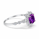 Halo Engagement Ring Cushion Simulated Cubic Zirconia 925 Sterling Silver
