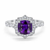 Halo Engagement Ring Cushion Simulated Cubic Zirconia 925 Sterling Silver