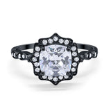Halo Engagement Ring Cushion Simulated Cubic Zirconia 925 Sterling Silver